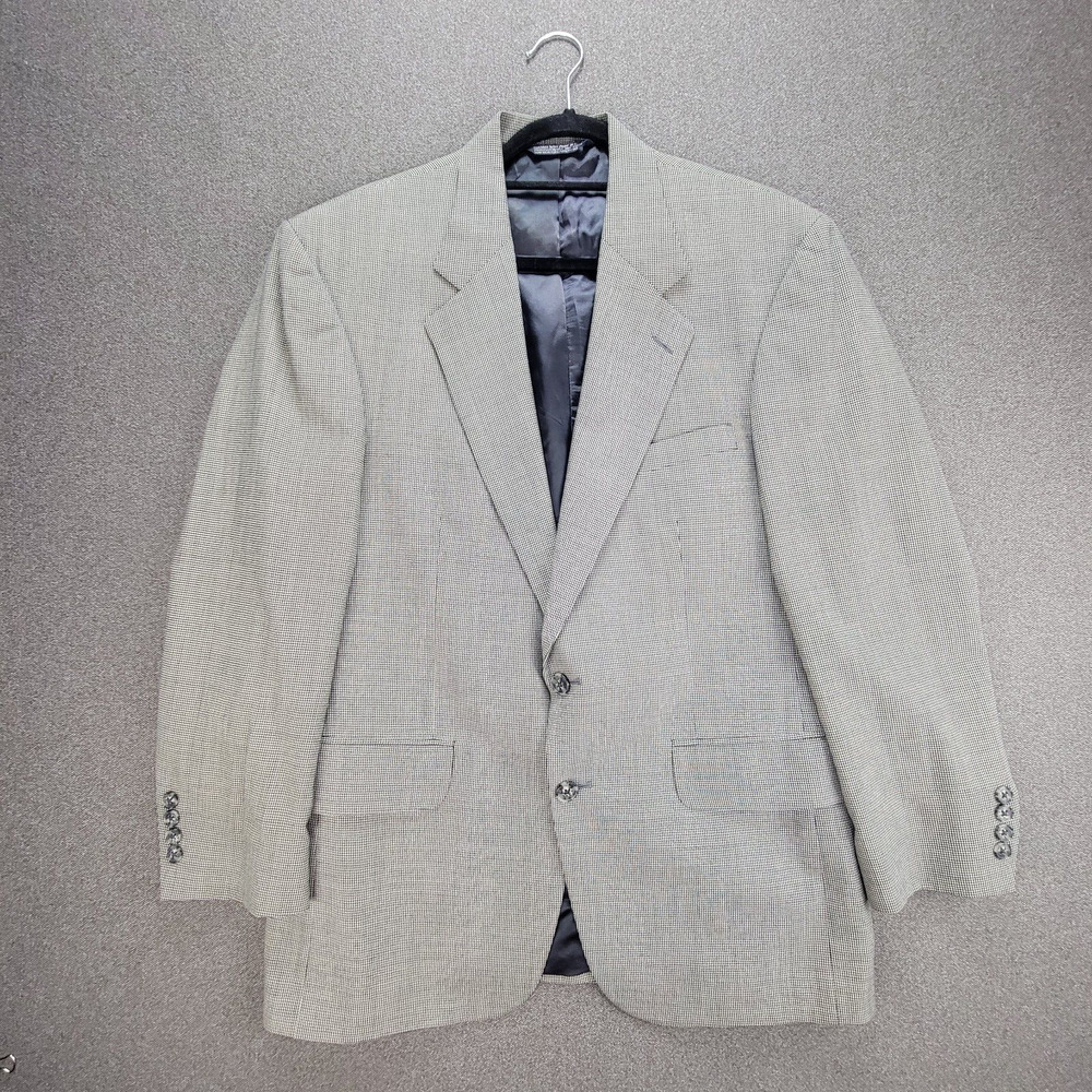 Lands End 40R Black White Mini Houndstooth 100% Worsted Wool Blazer